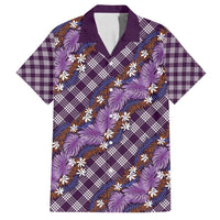 Polynesian Monstera Tiare Floral Family Matching Puletasi and Hawaiian Shirt Lavender Tropical Plaid LT01 Dad's Shirt - Short Sleeve Purple - Polynesian Pride