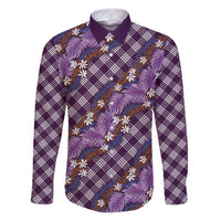 Polynesian Monstera Tiare Floral Family Matching Puletasi and Hawaiian Shirt Lavender Tropical Plaid LT01 Dad's Shirt - Long Sleeve Purple - Polynesian Pride