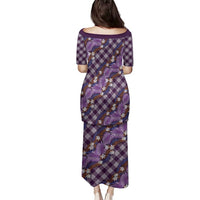 Polynesian Monstera Tiare Floral Family Matching Puletasi and Hawaiian Shirt Lavender Tropical Plaid LT01 - Polynesian Pride