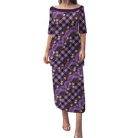 Polynesian Monstera Tiare Floral Puletasi Lavender Tropical Plaid - Polynesian Pride