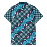 Polynesian Monstera Tiare Floral Family Matching Off The Shoulder Long Sleeve Dress and Hawaiian Shirt Dark Teal Tropical Plaid LT01 - Polynesian Pride