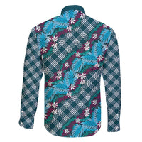 Polynesian Monstera Tiare Floral Family Matching Off Shoulder Short Dress and Hawaiian Shirt Dark Teal Tropical Plaid LT01 - Polynesian Pride