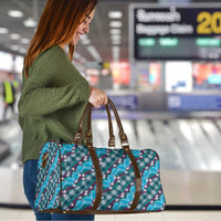Polynesian Monstera Tiare Floral Travel Bag Dark Teal Tropical Plaid - Polynesian Pride