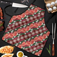 Polynesian Monstera Tiare Floral Apron Burgundy Tropical Plaid - Polynesian Pride