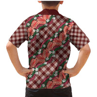 Polynesian Monstera Tiare Floral Family Matching Mermaid Dress and Hawaiian Shirt Burgundy Tropical Plaid LT01 - Polynesian Pride