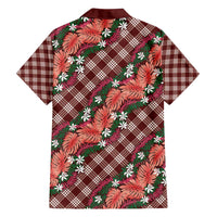 Polynesian Monstera Tiare Floral Family Matching Off Shoulder Short Dress and Hawaiian Shirt Burgundy Tropical Plaid LT01 - Polynesian Pride