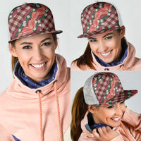Polynesian Monstera Tiare Floral Mesh Trucker Cap Burgundy Tropical Plaid - Polynesian Pride