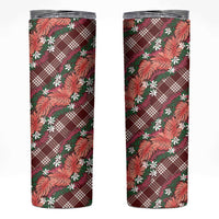 Polynesian Monstera Tiare Floral Skinny Tumbler Burgundy Tropical Plaid LT01 Red - Polynesian Pride