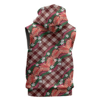 Polynesian Monstera Tiare Floral Sleeveless Hoodie Burgundy Tropical Plaid - Polynesian Pride