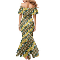 Polynesian Monstera Tiare Floral Family Matching Mermaid Dress and Hawaiian Shirt Yellow Tropical Plaid LT01 - Polynesian Pride