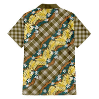 Polynesian Monstera Tiare Floral Family Matching Off The Shoulder Long Sleeve Dress and Hawaiian Shirt Yellow Tropical Plaid LT01 - Polynesian Pride