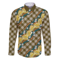 Polynesian Monstera Tiare Floral Family Matching Off Shoulder Maxi Dress and Hawaiian Shirt Yellow Tropical Plaid LT01 Dad's Shirt - Long Sleeve Yellow - Polynesian Pride