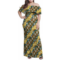 Polynesian Monstera Tiare Floral Family Matching Off Shoulder Maxi Dress and Hawaiian Shirt Yellow Tropical Plaid LT01 Mom's Dress Yellow - Polynesian Pride