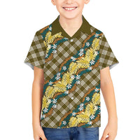 Polynesian Monstera Tiare Floral Hawaiian Shirt Yellow Tropical Plaid - Polynesian Pride