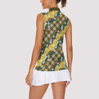 Polynesian Monstera Tiare Floral Women Sleeveless Polo Shirt Yellow Tropical Plaid LT01 - Polynesian Pride