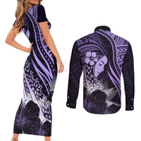 Polynesian Women Day 2024 Couples Matching Short Sleeve Bodycon Dress and Long Sleeve Button Shirt Hibiscus Girl Tribal LT01 - Polynesian Pride