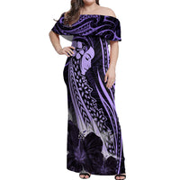 Polynesian Women Day 2024 Off Shoulder Maxi Dress Hibiscus Girl Tribal LT01 Women Purple - Polynesian Pride