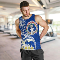 Northern Mariana Islands Commonwealth Day 2024 Men Tank Top Dolphin With Plumeria Flower LT01 Blue - Polynesian Pride