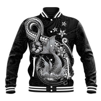 Hawaii Mermaid Monotone Baseball Jacket Polynesian Pattern Fish Hook