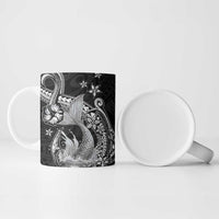 Hawaii Mermaid Monotone Ceramic Mug Polynesian Pattern Fish Hook