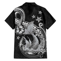Hawaii Mermaid Monotone Family Matching Off The Shoulder Long Sleeve Dress and Hawaiian Shirt Polynesian Pattern Fish Hook LT01 - Polynesian Pride