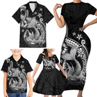 Hawaii Mermaid Monotone Family Matching Short Sleeve Bodycon Dress and Hawaiian Shirt Polynesian Pattern Fish Hook LT01 - Polynesian Pride