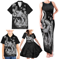 Hawaii Mermaid Monotone Family Matching Tank Maxi Dress and Hawaiian Shirt Polynesian Pattern Fish Hook