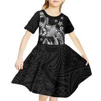 Hawaii Mermaid Monotone Kid Short Sleeve Dress Polynesian Pattern Fish Hook