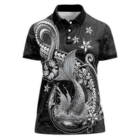 Hawaii Mermaid Monotone Women Polo Shirt Polynesian Pattern Fish Hook