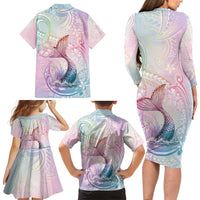 Hawaii Mermaid Sweet Pastel Family Matching Long Sleeve Bodycon Dress and Hawaiian Shirt Polynesian Pattern Fish Hook LT01 - Polynesian Pride