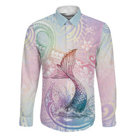 Hawaii Mermaid Sweet Pastel Family Matching Mermaid Dress and Hawaiian Shirt Polynesian Pattern Fish Hook LT01 Dad's Shirt - Long Sleeve Multicolor - Polynesian Pride