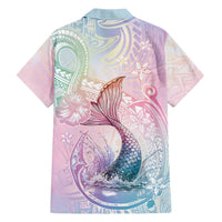 Hawaii Mermaid Sweet Pastel Family Matching Off The Shoulder Long Sleeve Dress and Hawaiian Shirt Polynesian Pattern Fish Hook LT01 - Polynesian Pride