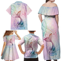 Hawaii Mermaid Sweet Pastel Family Matching Off Shoulder Maxi Dress and Hawaiian Shirt Polynesian Pattern Fish Hook LT01 - Polynesian Pride
