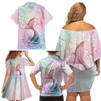 Hawaii Mermaid Sweet Pastel Family Matching Off Shoulder Short Dress and Hawaiian Shirt Polynesian Pattern Fish Hook LT01 - Polynesian Pride