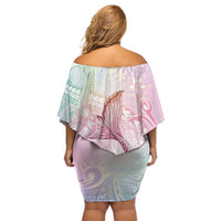Hawaii Mermaid Sweet Pastel Off Shoulder Short Dress Polynesian Pattern Fish Hook