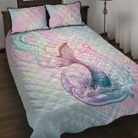 Hawaii Mermaid Sweet Pastel Quilt Bed Set Polynesian Pattern Fish Hook