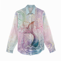 Hawaii Mermaid Sweet Pastel Women Casual Shirt Polynesian Pattern Fish Hook