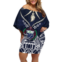 Samoa Independence Day Family Matching Off Shoulder Short Dress and Hawaiian Shirt Ula Nifo Mix Turtle LT01 Mom's Dress Blue - Polynesian Pride