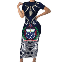 Samoa Independence Day Family Matching Short Sleeve Bodycon Dress and Hawaiian Shirt Ula Nifo Mix Turtle LT01 Mom's Dress Blue - Polynesian Pride