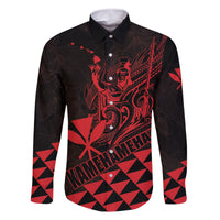 Personalized King Kamehameha Day Family Matching Mermaid Dress and Hawaiian Shirt Kakau Polynesian Pattern LT01 Dad's Shirt - Long Sleeve Red - Polynesian Pride