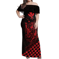Personalized King Kamehameha Day Off Shoulder Maxi Dress Kakau Polynesian Pattern