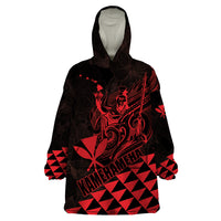 Personalized King Kamehameha Day Wearable Blanket Hoodie Kakau Polynesian Pattern