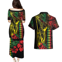King Kamehameha Day Couples Matching Puletasi and Hawaiian Shirt Hawaii Kakau Reggae LT01 - Polynesian Pride
