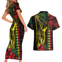King Kamehameha Day Couples Matching Short Sleeve Bodycon Dress and Hawaiian Shirt Hawaii Kakau Reggae LT01 - Polynesian Pride