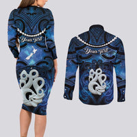 Personalized Maori Matariki Manaia Couples Matching Long Sleeve Bodycon Dress and Long Sleeve Button Shirt Maori Kowhaiwhai Pattern Galaxy