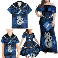 Personalized Maori Matariki Manaia Family Matching Off Shoulder Maxi Dress and Hawaiian Shirt Maori Kowhaiwhai Pattern Galaxy LT01 - Polynesian Pride