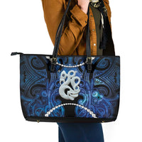 Maori Matariki Manaia Leather Tote Bag Maori Kowhaiwhai Pattern Galaxy