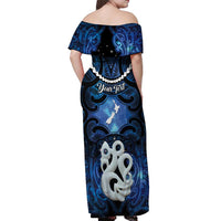 Personalized Maori Matariki Manaia Off Shoulder Maxi Dress Maori Kowhaiwhai Pattern Galaxy