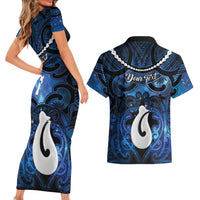 Personalized Maori Matariki Hei Matau Couples Matching Short Sleeve Bodycon Dress and Hawaiian Shirt Maori Kowhaiwhai Pattern Galaxy LT01 - Polynesian Pride