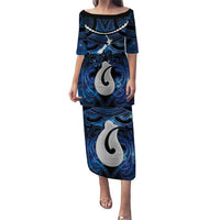Personalized Maori Matariki Hei Matau Family Matching Puletasi and Hawaiian Shirt Maori Kowhaiwhai Pattern Galaxy LT01 Mom's Dress Blue - Polynesian Pride